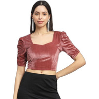 Vaararo Readymade Party Blouse for Women | Shiny Velvet Puff Sleeves Stylish Outfit Dark Peach X-Small