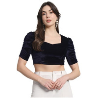 Vaararo Velvet Blouse Tops for Women | Party Puff Sleeves Readymade Outfit Navy Blue Large