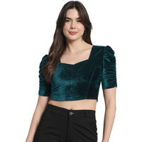Vaararo Velvet Blouse Tops for Women | Party Puff Sleeves Readymade Outfit Rama Green XXX-Large