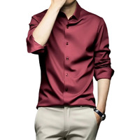 IndoPrimo Men's Stylish Solid Satin Casual Shirt for Men Full Sleeve (in, Alpha, M, Regular, Maroon)