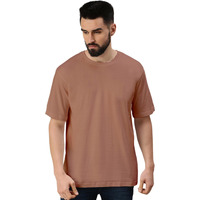 VeirdoCork Oversized Baggy Fit Drop Shoulder Half Sleeves Round Neck Solid Pure Cotton T-Shirt for Men (OS_100_Cork_M)