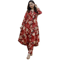GRECIILOOKS Women Rayon A-Line Regular Fit Co Ord Sets (Maroon, Medium)