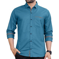 CB-COLEBROOK Men Regular Fit Solid Spread Collar Casual Shirt (Medium, Teal)