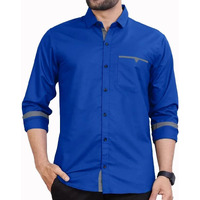 CB-COLEBROOK Men Regular Fit Solid Spread Collar Casual Shirt (Small, Royal Blue)