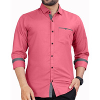 CB-COLEBROOK Men Regular Fit Solid Spread Collar Cotton Casual Shirt (X-Large, Dark Pink)