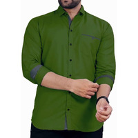 CB-COLEBROOK Men Regular Fit Solid Spread Collar Casual Shirt (Medium, Forest Green)