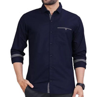 CB-COLEBROOK Men Regular Fit Solid Spread Collar Casual Shirt (XX-Large, Navy Blue)