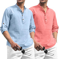 Zombom Combo of Men's Solid Cotton Blend Full Sleeve Straight Kurta Shirt (Pack of 2)