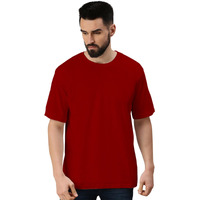 VeirdoMaroon Oversized Baggy Fit Drop Shoulder Half Sleeves Round Neck Solid Pure Cotton T-Shirt for Men (OS_100_Maroon_XL)
