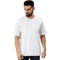 VeirdoWhite Oversized Baggy Fit Drop Shoulder Half Sleeves Round Neck Solid Pure Cotton T-Shirt for Men (OS_100_White_XXL)