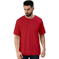 VeirdoRed Oversized Baggy Fit Drop Shoulder Half Sleeves Round Neck Solid Pure Cotton T-Shirt for Men (OS_100_RED_M)