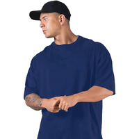 VeirdoNavy Oversized Baggy Fit Drop Shoulder Half Sleeves Round Neck Solid Pure Cotton T-Shirt for Men (OS_100_Navy_XL)