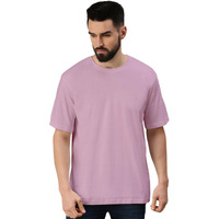 VeirdoLilac Oversized Baggy Fit Drop Shoulder Half Sleeves Round Neck Solid Pure Cotton T-Shirt for Men (OS_100_Lilac_M)