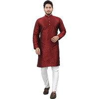 More & More Men's Cottan Blend Kurta Maroon