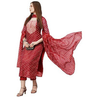 ANNI DESIGNER Women's Cotton Blend Straight Printed Kurta with Pant & Dupatta (DOREMI-RED-BHN_5XL_Red_XXXXX-Large)