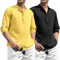Zombom Combo of Men's Solid Cotton Blend Full Sleeve Straight Kurta Shirt (Pack of 2) Yellow-Black