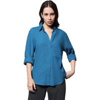 HIGH STAR Women's Oversized Fit Shirt (HSWSHW23509_BL_Blue