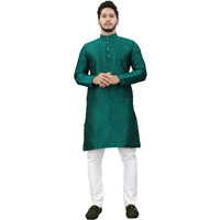 More & More Men's Cotton Blend Regular Kurta (Dark Green, 2XL)
