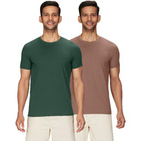 XYXX Men's Solid Regular Fit T-Shirt (XY_CR15_Tshirt_2_Pine Green+Brown Latte