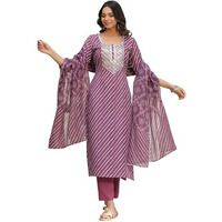 ANNI DESIGNER Women's Cotton Blend Straight Printed Kurta with Pant & Dupatta (DOREMI-Wine_L_Wine_Large)