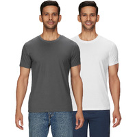 XYXX Men's Solid Regular Fit T-Shirt (XY_CR15_Tshirt_2_Anchor Grey+Polar White