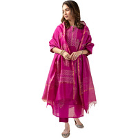 GoSriKi Women's Rayon Blend Straight Printed Kurta with Pant & Dupatta (MANGAI Pink-GS_S_Pink_Small)