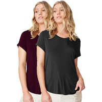 Fabricorn Women's T-Shirts (CMB01_Blk_Wine_UpDown_XL_Black & Wine_X-Large)