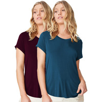 Fabricorn Stylish Combo of Plain Airforce Blue and Wine Color Up and Down Cotton Tshirt for Women (Wine and Airforce Blue, Large)