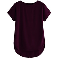 Fabricorn Women's Plain Round Neck Up Down Regular Fit Tshirt (Wine, Large)