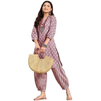 LookMark Women's Trendy Printed Cotton Blend Straight Kurta and Afghani Pant Set Perfect For Casual and Office Wear (AZ-LM-OG-KS2070 PEACH-XXL)