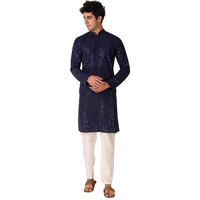 LookMark Present Men's Pure Rayon Chikankari Sequins Kurta||Men's Chikankari Navyblue Coloured Kurta|| AZ-LM-OG-Kurta 11 Navy Blue-XXL
