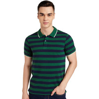 Amazon Brand - Symbol Men's Cotton Rich Striped Polo T Shirt | Collar Tshirts | Half Sleeves - Regular Fit (Peacot Blue and Eden Green_4XL)