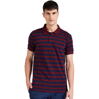 Amazon Brand - Symbol Men's Cotton Rich Striped Polo T Shirt | Collar Tshirts | Half Sleeves - Regular Fit (Pomegrante and Peacot Blue_2XL)