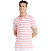 Amazon Brand - Symbol Men's Cotton Rich Striped Polo T Shirt | Collar Tshirts | Half Sleeves - Regular Fit (Pink and White_4XL)