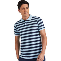 Amazon Brand - Symbol Men's Cotton Rich Striped Polo T Shirt | Collar Tshirts | Half Sleeves - Regular Fit (Light Sky & Iris Navy_4XL)