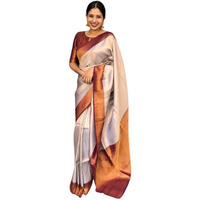 Flosive Women's Present Banarasi Soft Lichi Silk Saree Beautiful Jacquard Rich Pallu Design Work Zari Woven Kanjivaram Silk Style Saree With Soft Lichi Silk Blouse Piece (D Grey)
