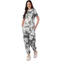 ELLITI Women's Night Suit Set for Women, Lounge Wear, Printed Top and Pyjama Set for Women Nightwear/Loungewear/Night Dress for Women Knitted Tie & Dye printed Crop T-Shirt -Pyjama