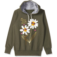 T2F Girl's Cotton Hooded Neck Regular Fit Hoodie (GLS-SS-35_Olive_3-4 Years)