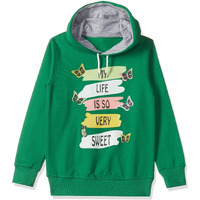T2F Girl's Cotton Hooded Neck Regular Fit Sweatshirt (GLS-SS-37_Green_9-10 Years)