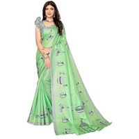 Yashika Women's Elegant Printed Art Silk Saree with Matching Blouse Material-Perfect for Festive Special Occasions, Exquisite Design and Vibrant Colors (AZ-YS-P1-DHOLKI-Parent_Light Green)