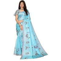 Yashika Women's Elegant Printed Art Silk Saree with Matching Blouse Material-Perfect for Festive Special Occasions, Exquisite Design and Vibrant Colors (AZ-YS-P1-DHOLKI-Parent_Sky Blue)