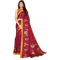 Yashika Women's Elegant Printed Art Silk Saree with Matching Blouse Material-Perfect for Festive Special Occasions, Exquisite Design and Vibrant Colors (AZ-YS-P1-DHOLKI-Parent_Maroon)