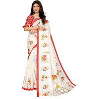 Yashika Women's Elegant Printed Art Silk Saree with Matching Blouse Material-Perfect for Festive Special Occasions, Exquisite Design and Vibrant Colors (AZ-YS-P1-DHOLKI-Parent_White)