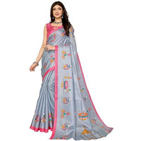 Yashika Women's Elegant Printed Art Silk Saree with Matching Blouse Material-Perfect for Festive Special Occasions, Exquisite Design and Vibrant Colors (AZ-YS-P1-DHOLKI-Parent_Grey)