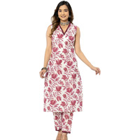 rytras Women's Cotton Printed Straight Kurta and Pant Set(Maroon,XXL)