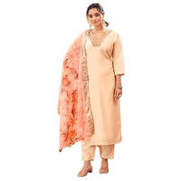 SHIENZY Women's Cotton Blend Kurta Set (1588SHZ_Beige_XL)