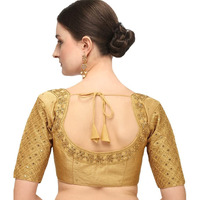 Pujia Mills Women's Embroidery Handwork Sequence Work Necklace Design Readymade Blouse (Gold, 32)