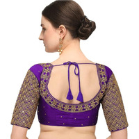 Pujia Mills Women's Embroidery Handwork Sequence Work Necklace Design Readymade Blouse (Purple, 34)