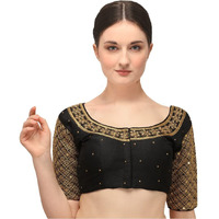 Pujia Mills Women's Embroidery Handwork Sequence Work Necklace Design Readymade Blouse (Black, 34)