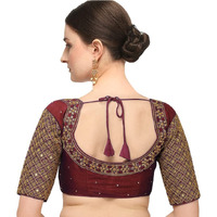 Pujia Mills Women's Embroidery Handwork Sequence Work Necklace Design Readymade Blouse (Marun, 36)